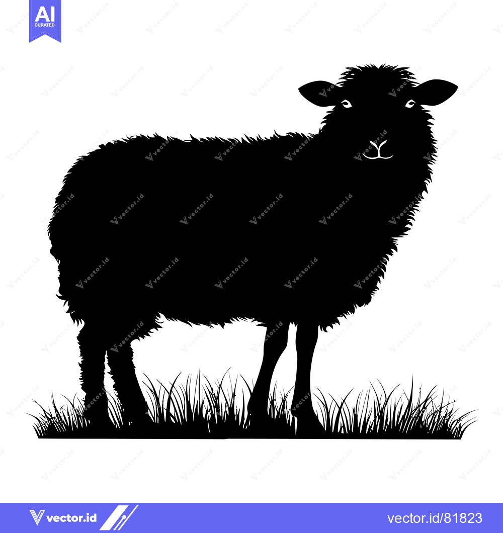 Premium Vector of Black Silhouette of a Sheep Standing in Grass