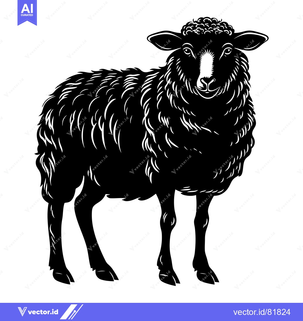 Premium Vector dari Black and White Silhouette of a Sheep Standing on a White Background
