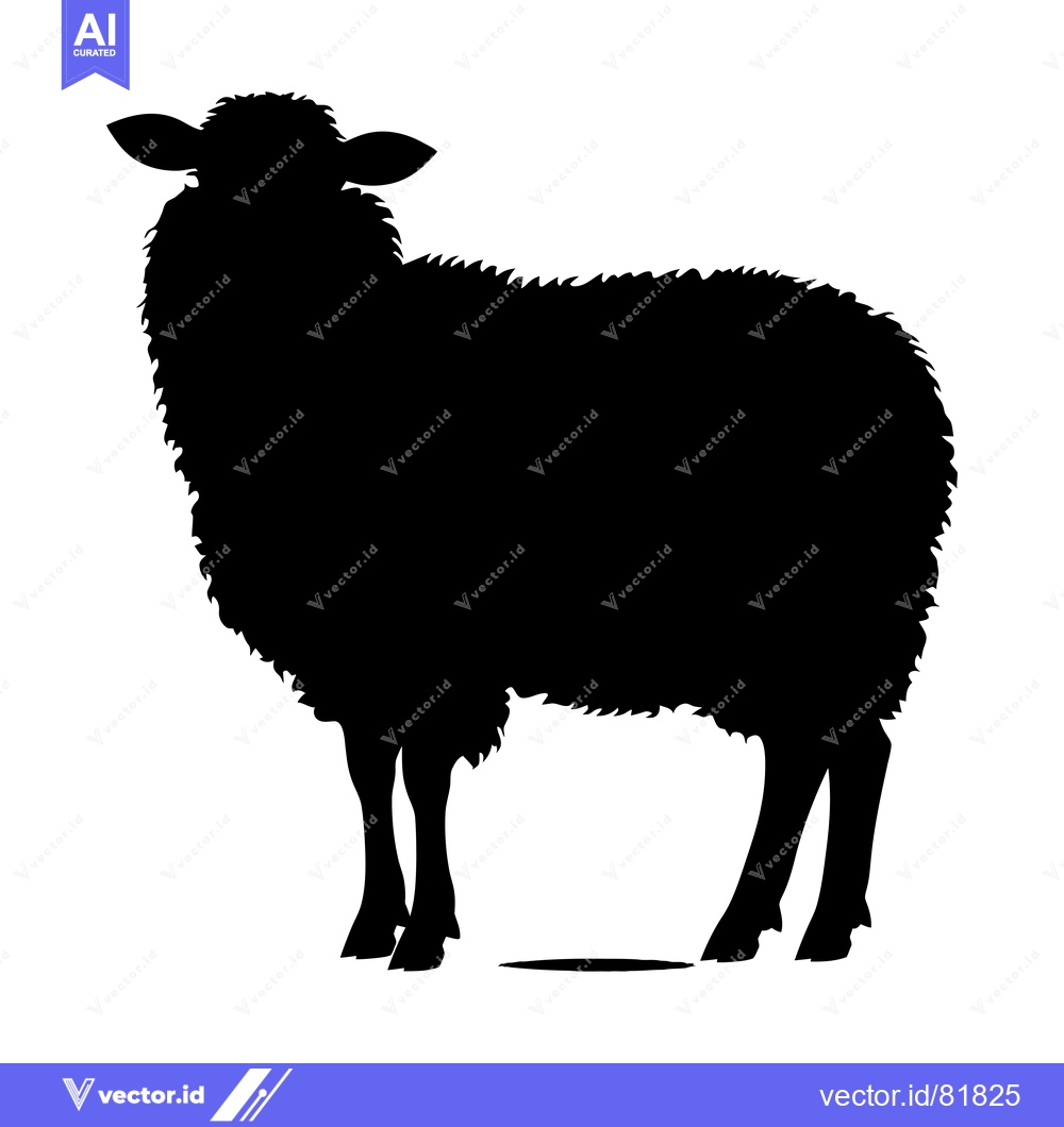 Premium Vector of Black Silhouette of a Sheep Standing on White Background