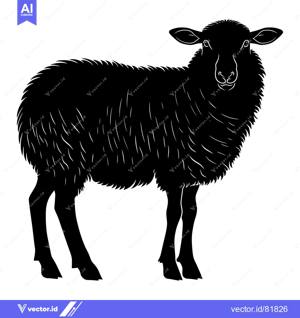 Premium Vector of Black and White Silhouette of a Sheep Standing