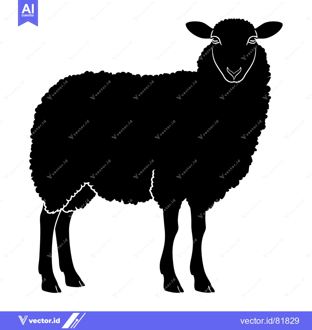 Premium Vector of Black Silhouette of a Sheep Standing on a White Background