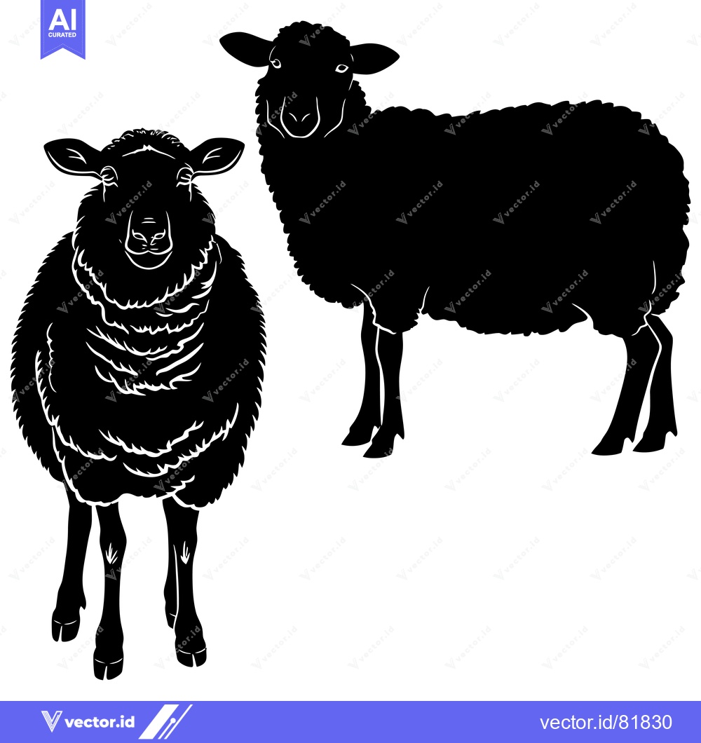 Premium Vector dari Black and White Silhouettes of Two Sheep