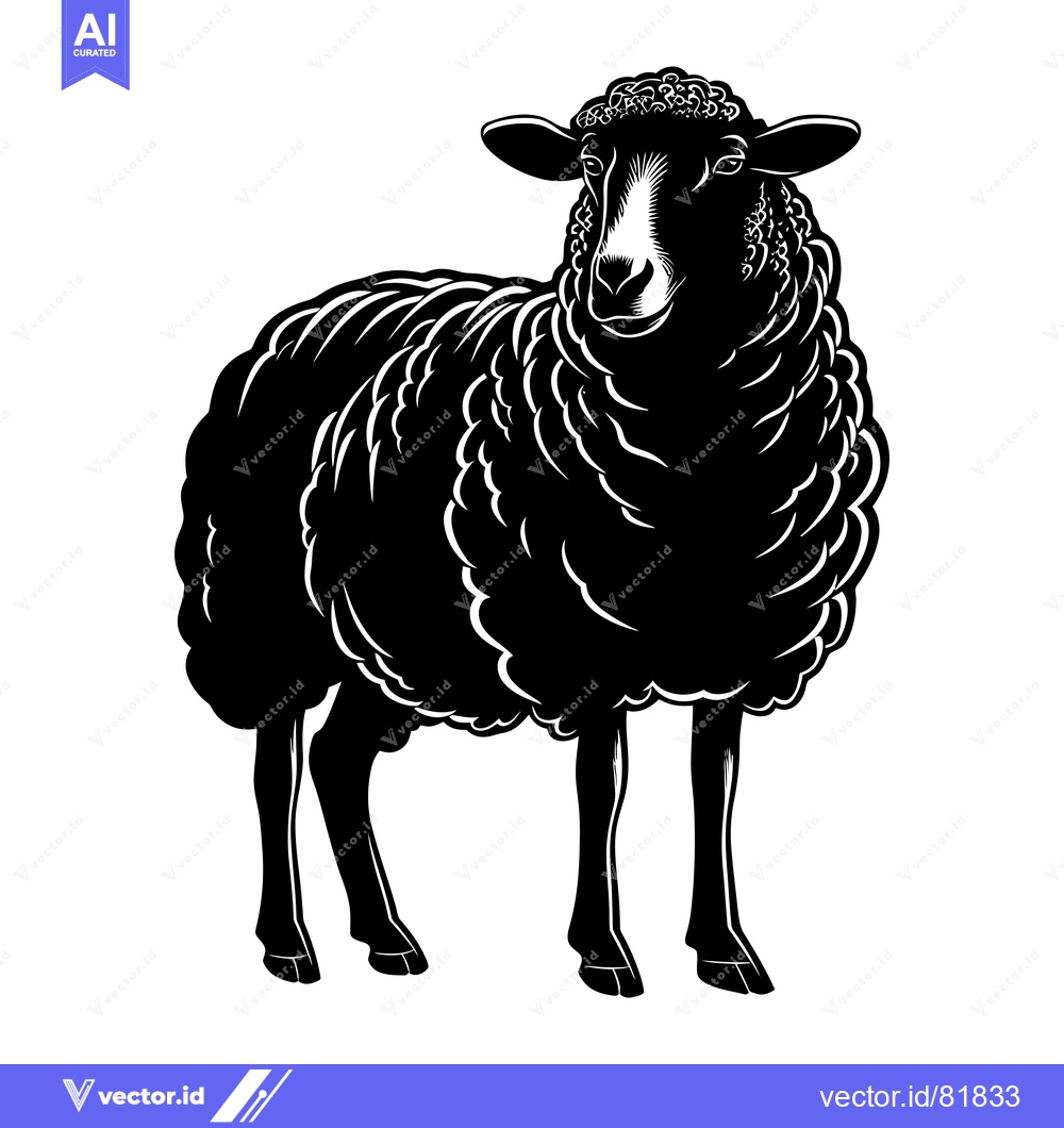 Premium Vector dari Black and White Silhouette of a Sheep Standing on a White Background