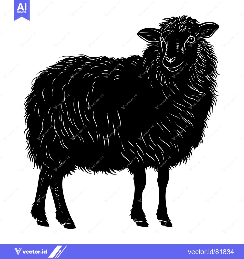 Premium Vector dari Black and White Silhouette of a Sheep with Fur Detail