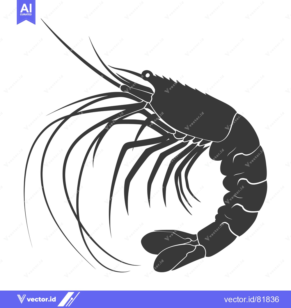 Premium Vector dari Black and White Silhouette of a Shrimp with Curved Tail