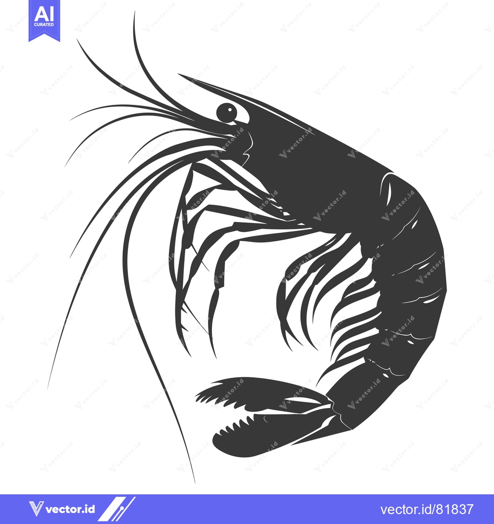 Premium Vector dari Black and White Silhouette of a Shrimp with its Tail Curved