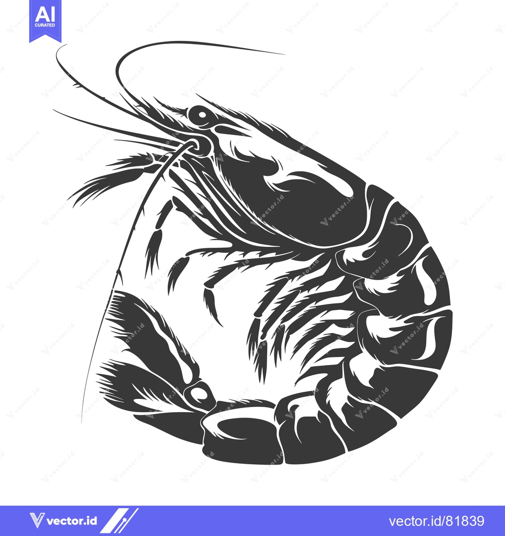 Premium Vector of Black and White Silhouette of a Shrimp