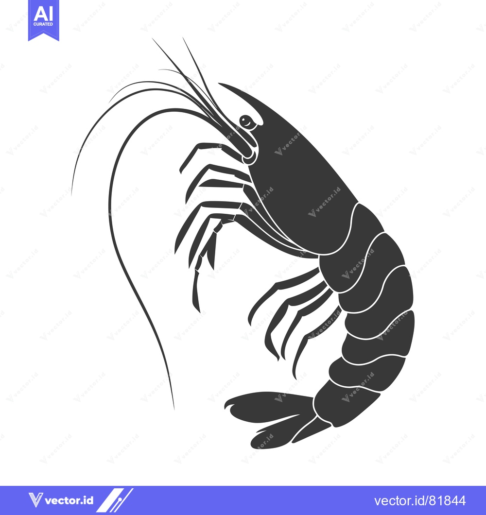 Premium Vector dari Black and White Silhouette of a Shrimp with Curved Antennae