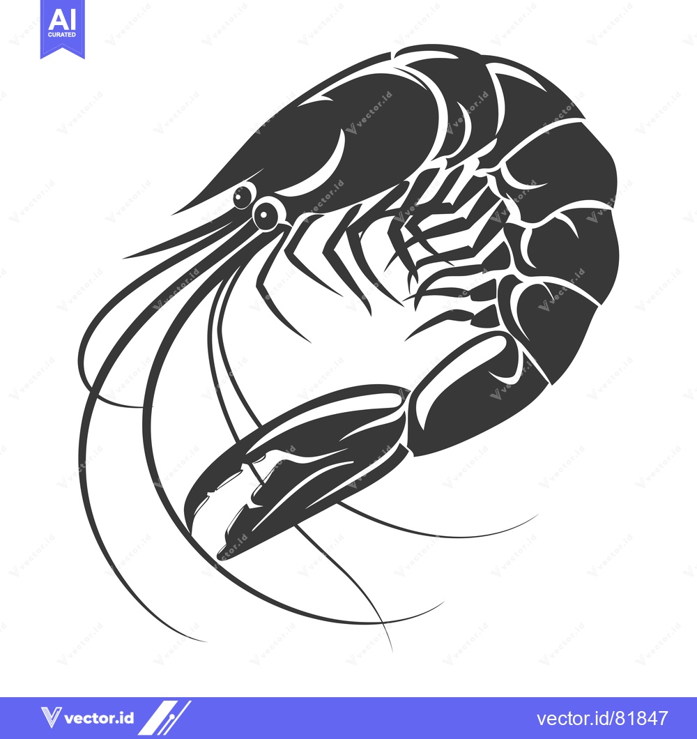 Premium Vector dari A Black and White Stylized Illustration of a Shrimp