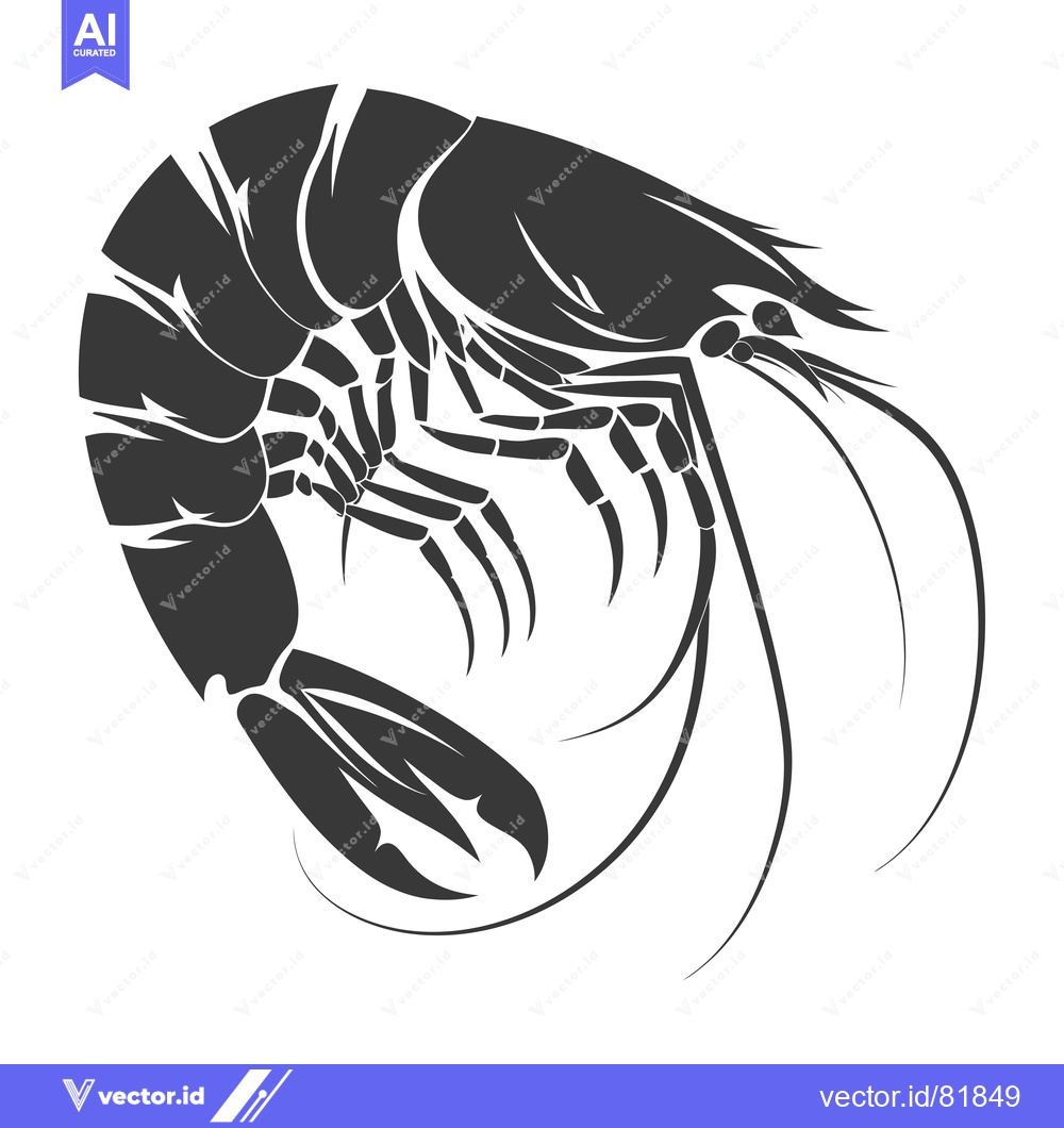 Premium Vector dari Black and White Silhouette of a Shrimp with Detailed Appendages