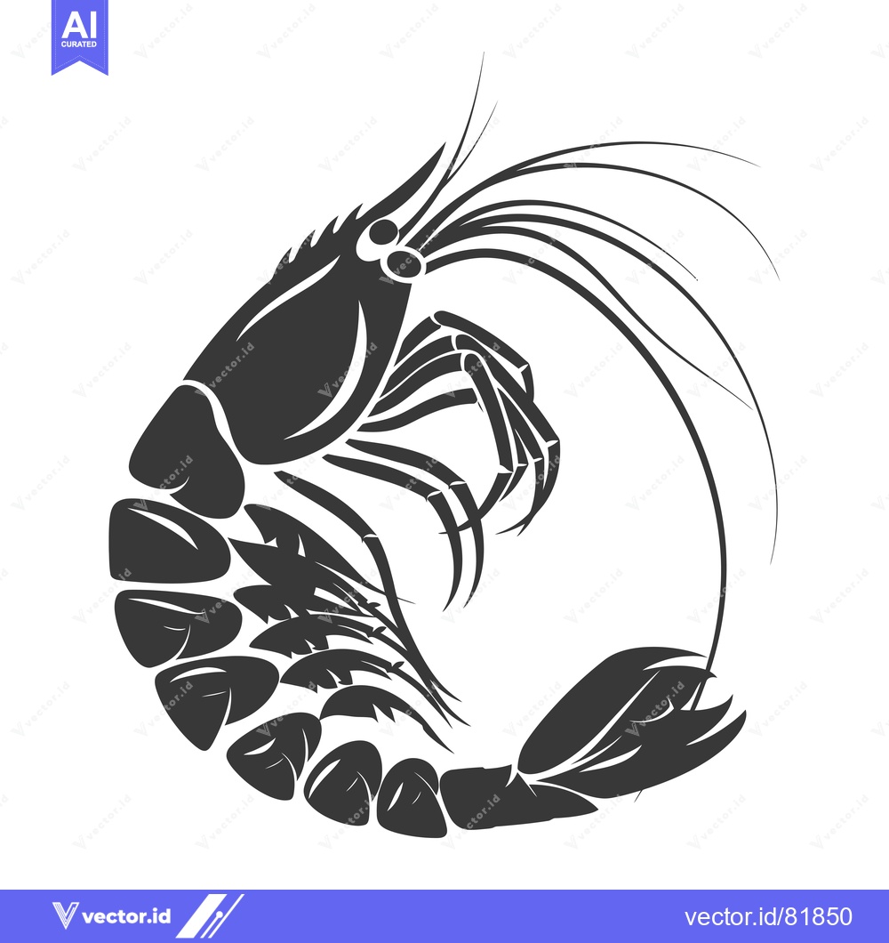 Premium Vector dari Black and White Stylized Illustration of a Shrimp