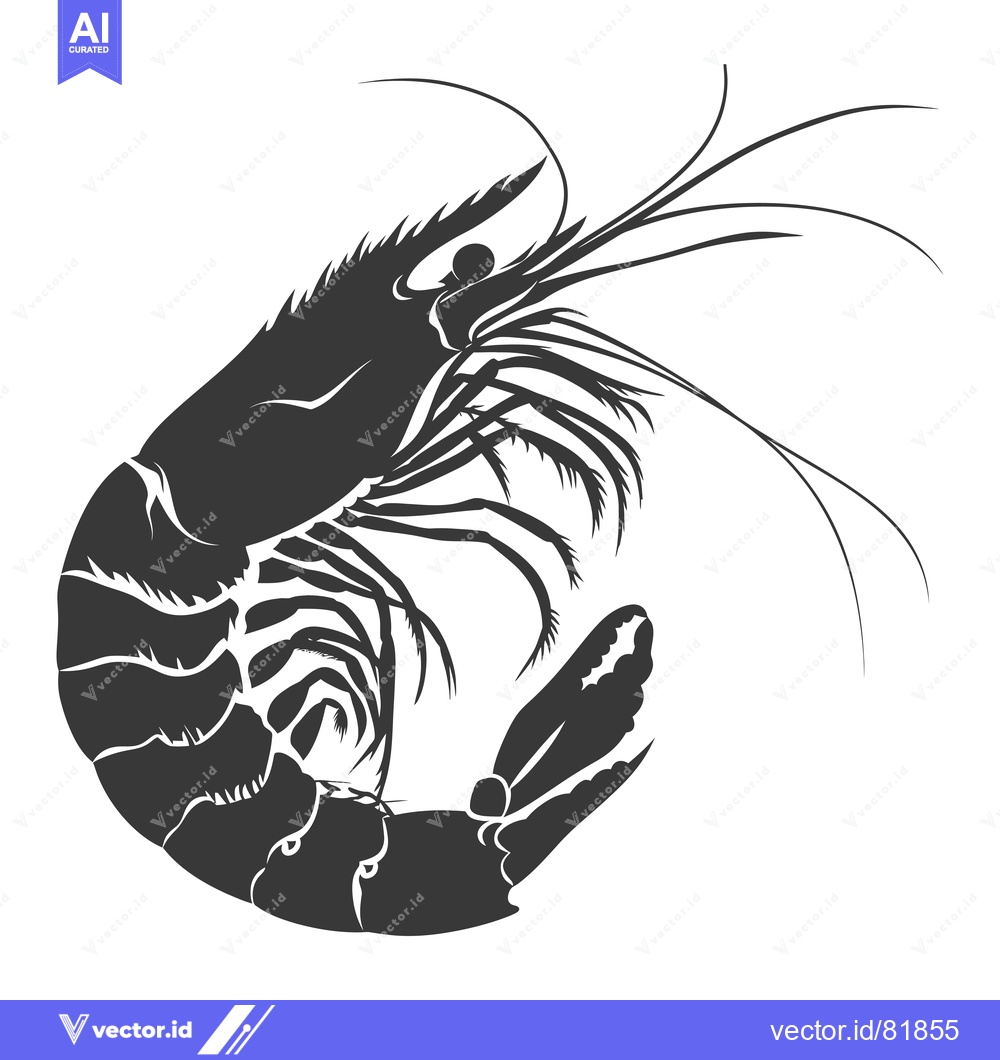 Premium Vector dari Black and white silhouette of a curled shrimp