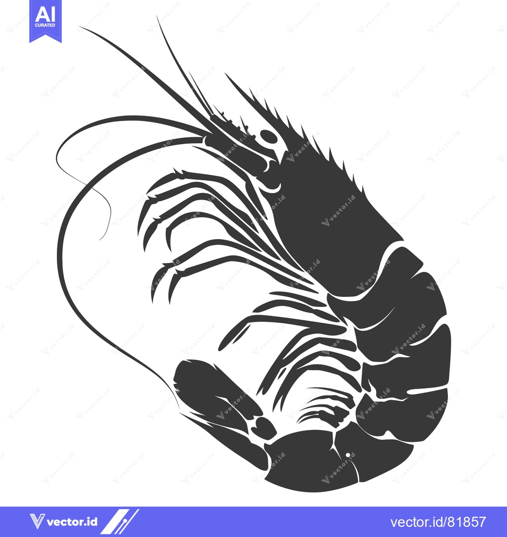 Premium Vector dari Black and White Silhouette of a Shrimp Curled Up