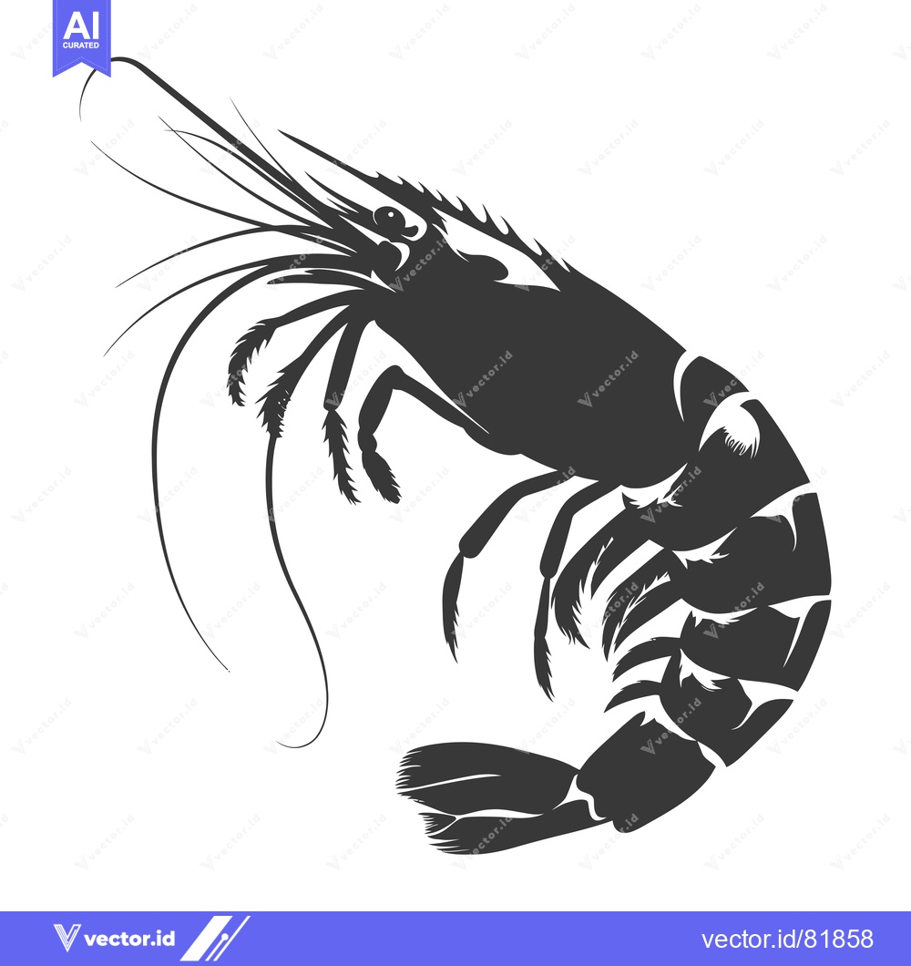 Premium Vector of Silhouette of a Shrimp with Curved Body and Long Antennae
