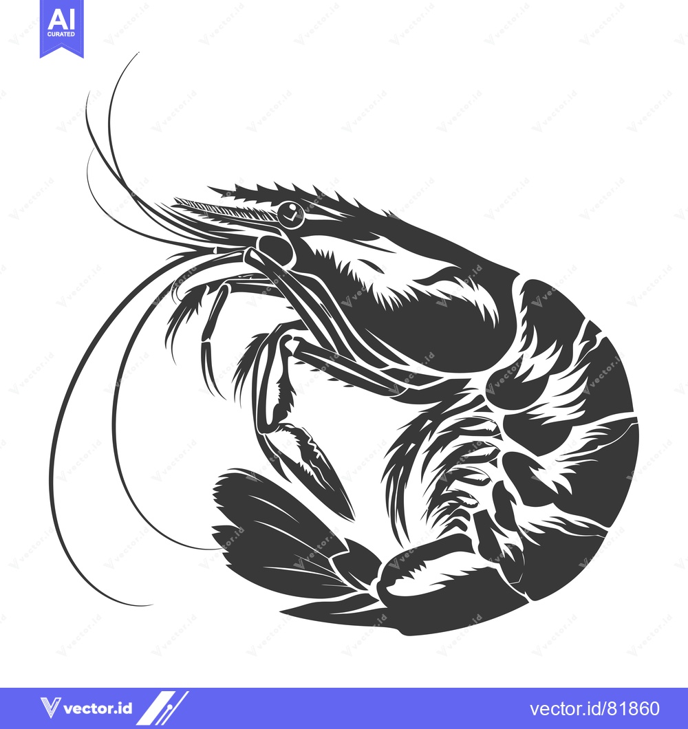 Premium Vector of Black and White Silhouette of a Shrimp with Extended Antennae