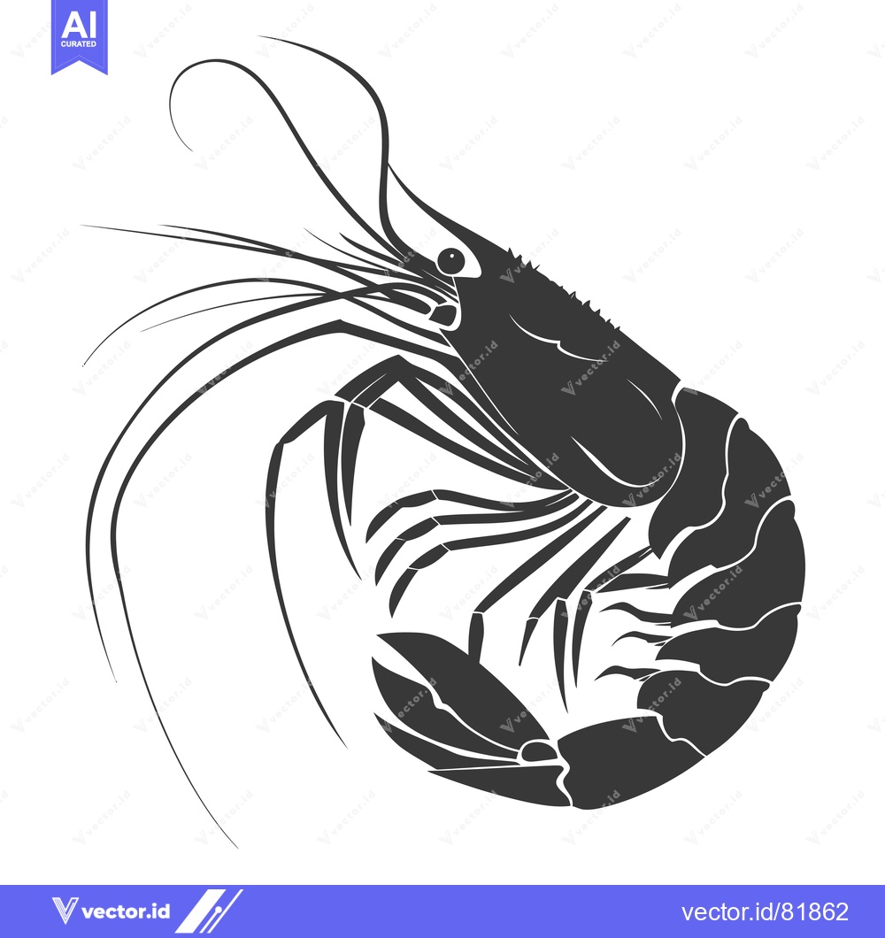 Premium Vector dari Black and white silhouette of a shrimp, viewed from the side