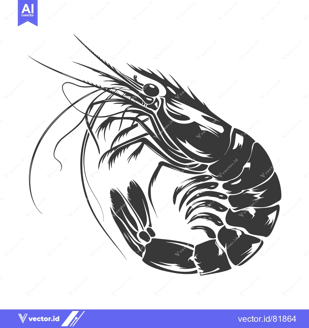 Premium Vector dari Black and White Silhouetted Shrimp Illustration