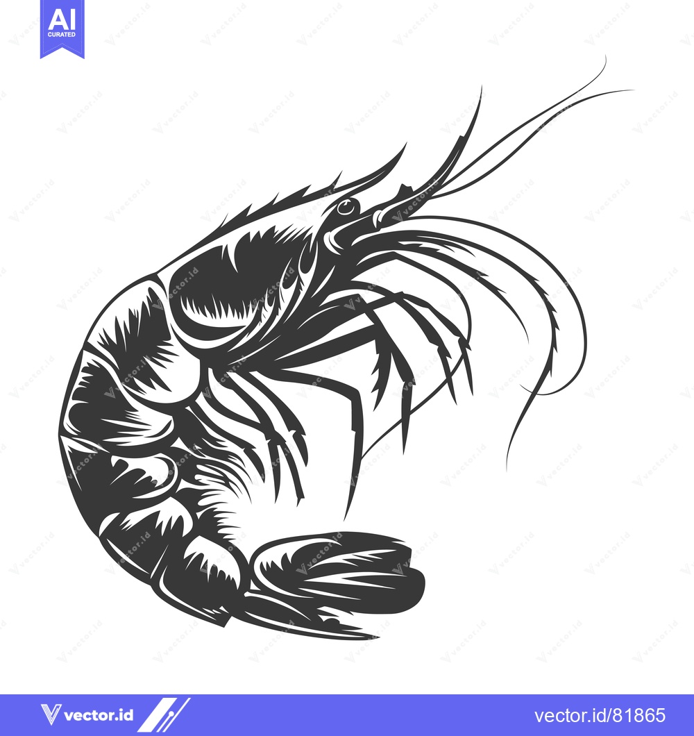 Premium Vector of Black and White Illustration of a Shrimp with its Tail Curled