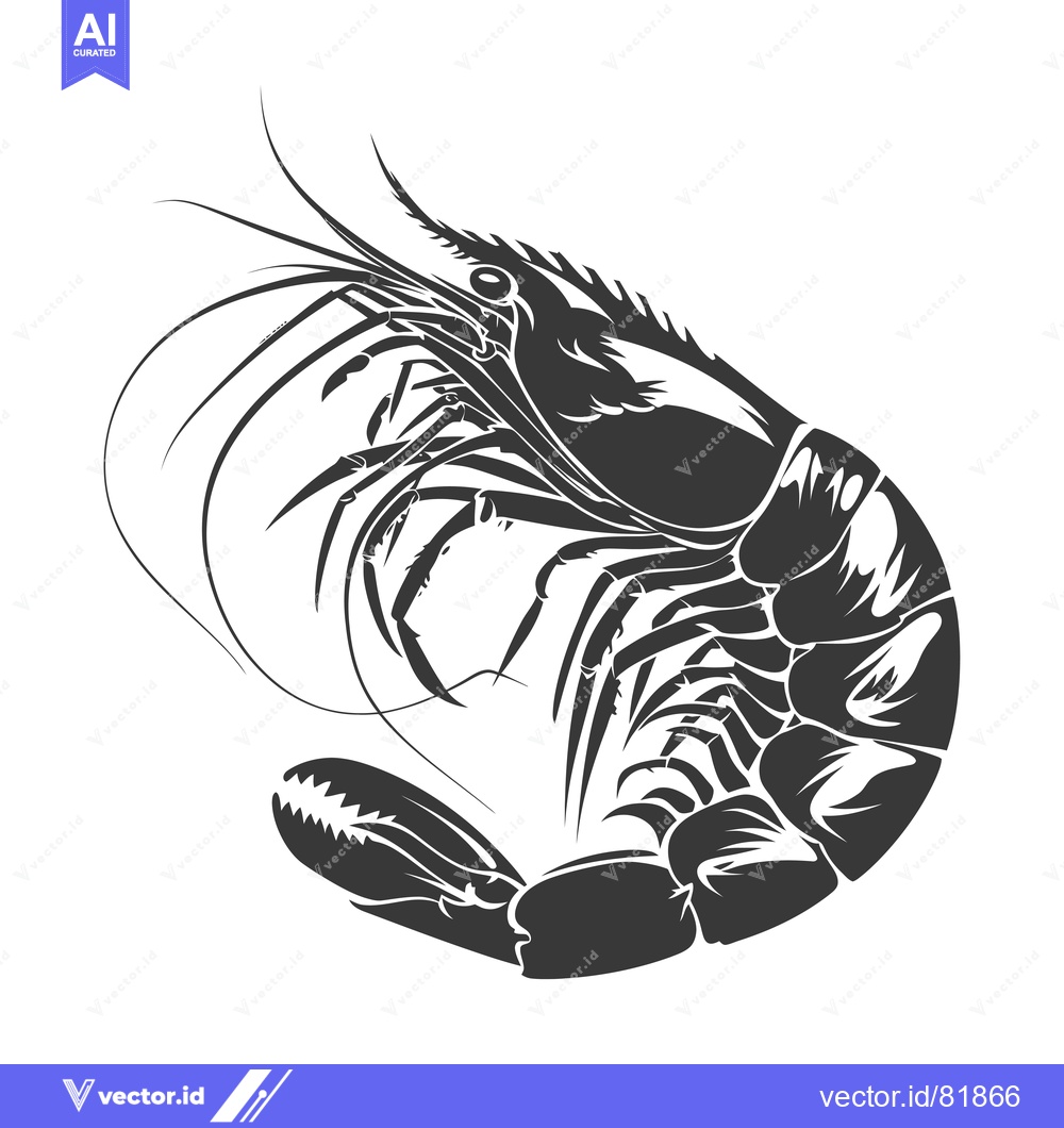 Premium Vector of Black and White Silhouette of a Shrimp with Extended Antennae