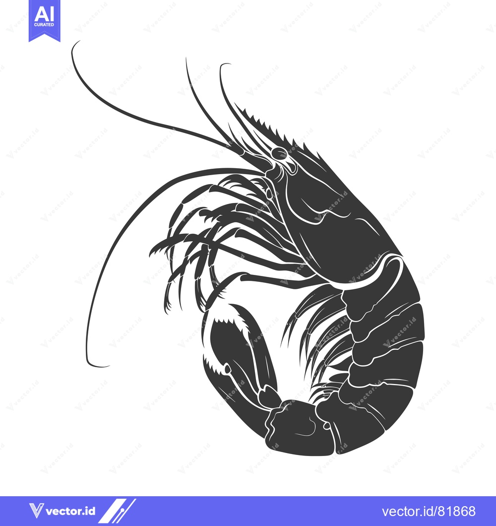 Premium Vector of Black and White Silhouette of a Shrimp in a Curled Position