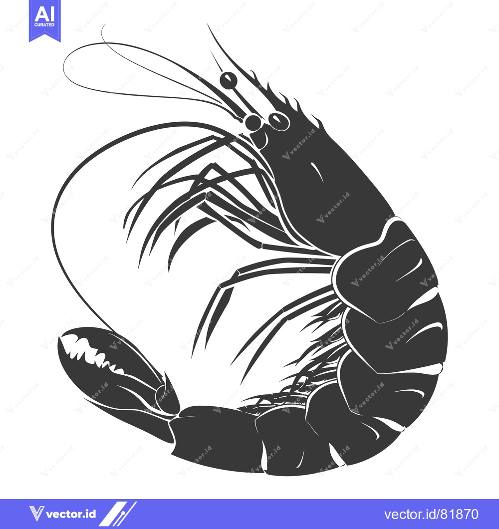 Premium Vector dari A Single Black and White Silhouette of a Shrimp