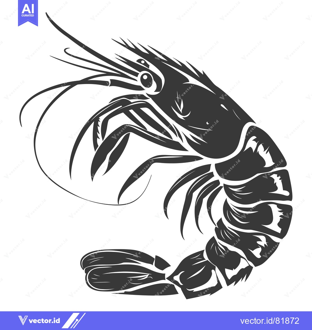 Premium Vector dari Black and White Illustration of a Shrimp with Curved Body