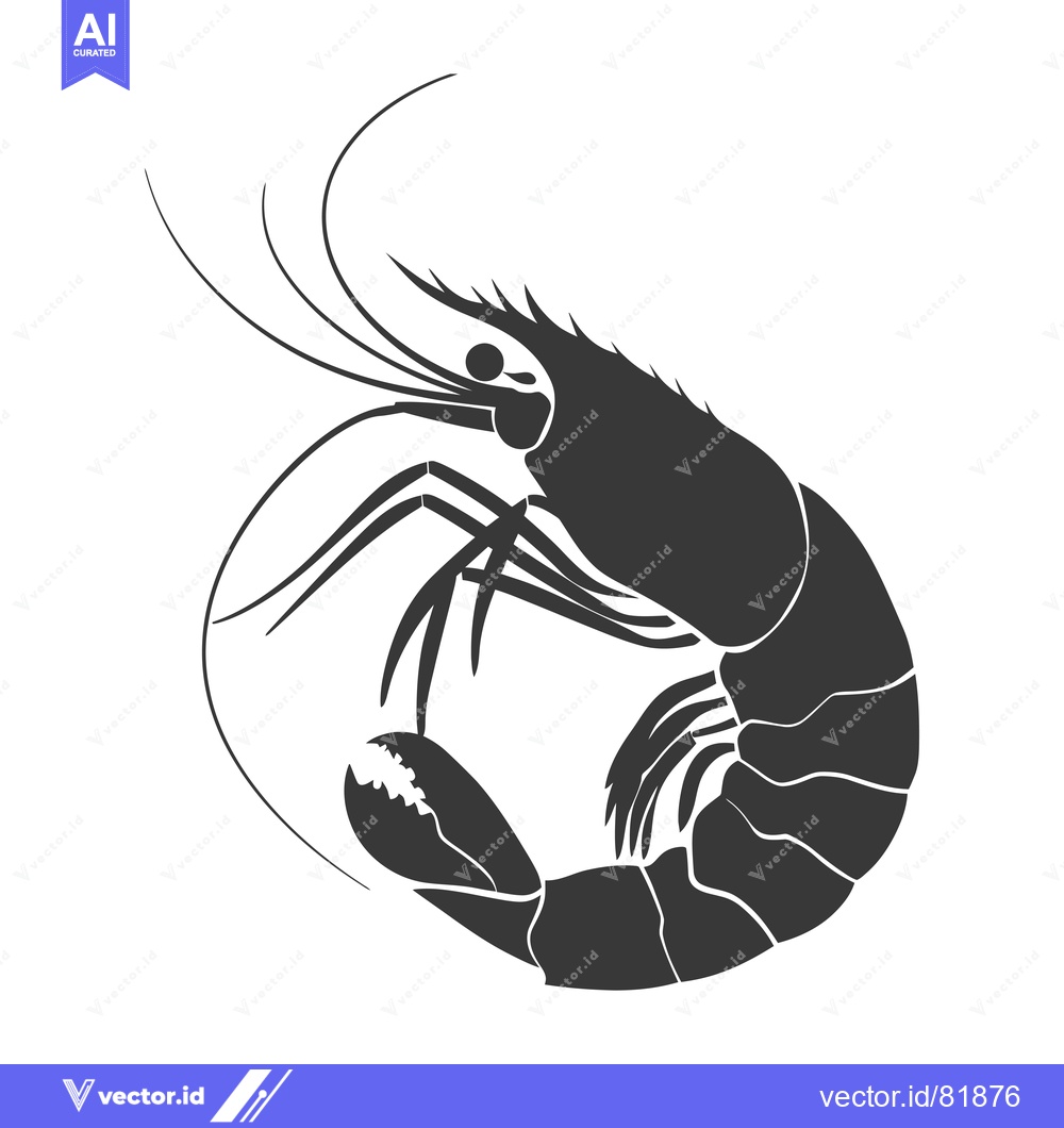 Premium Vector dari Black and White Silhouette of a Shrimp Curled Up