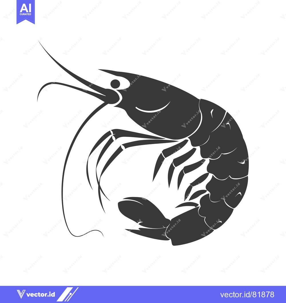 Premium Vector of Black and White Silhouette of a Shrimp with Curved Tail