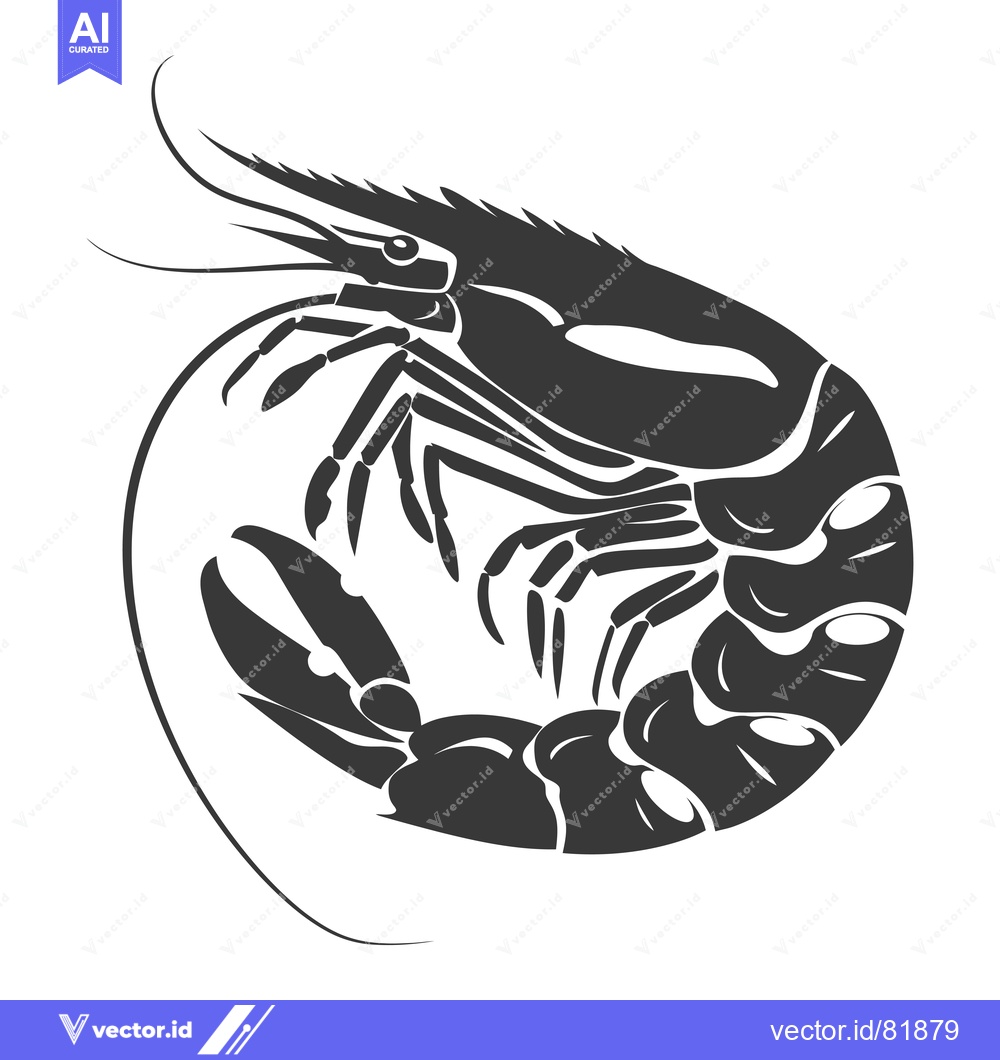 Premium Vector dari Black and White Silhouette of a Curled Shrimp