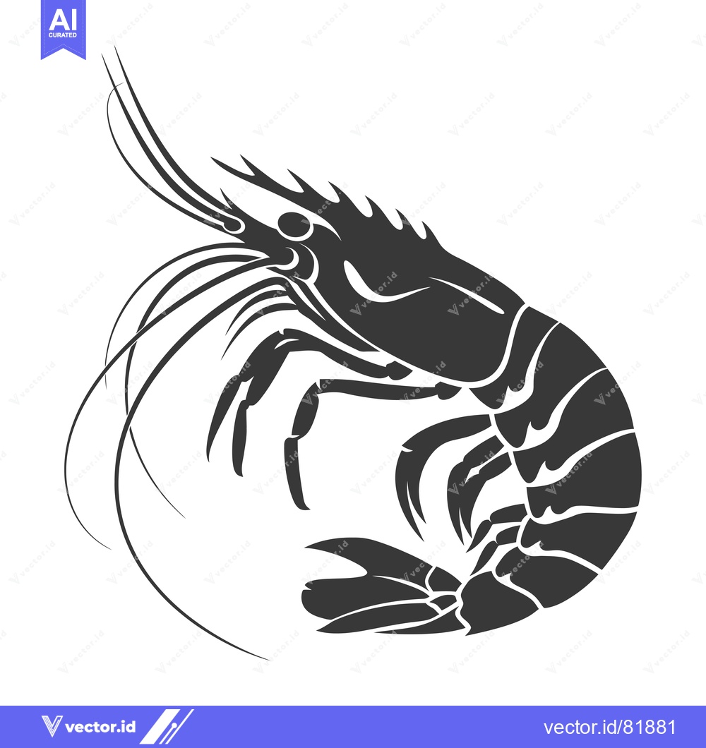Premium Vector dari Black and White Silhouette of a Shrimp in a Curled Position