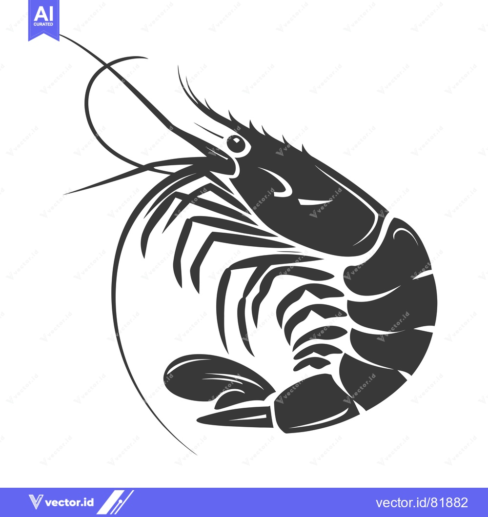 Premium Vector dari Black and White Silhouette of a Shrimp with Curled Tail