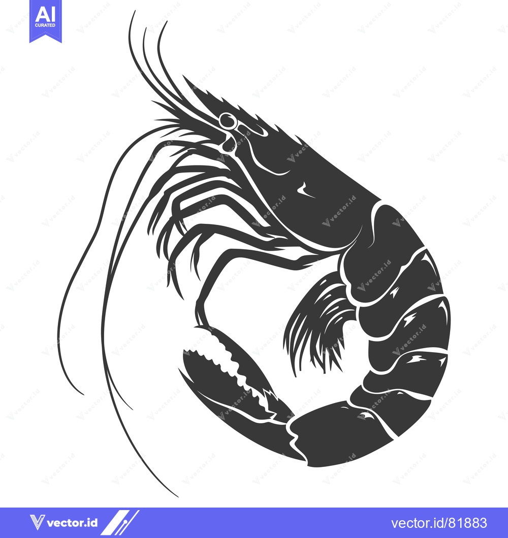 Premium Vector dari A Detailed Black and White Silhouette of a Shrimp