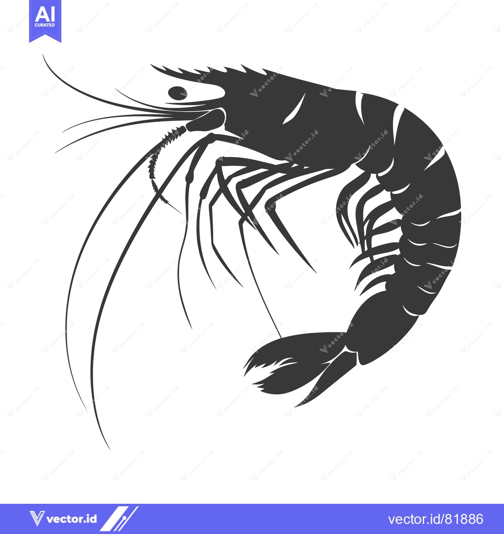 Premium Vector dari Black and White Silhouette of a Shrimp with Curved Body and Long Anten