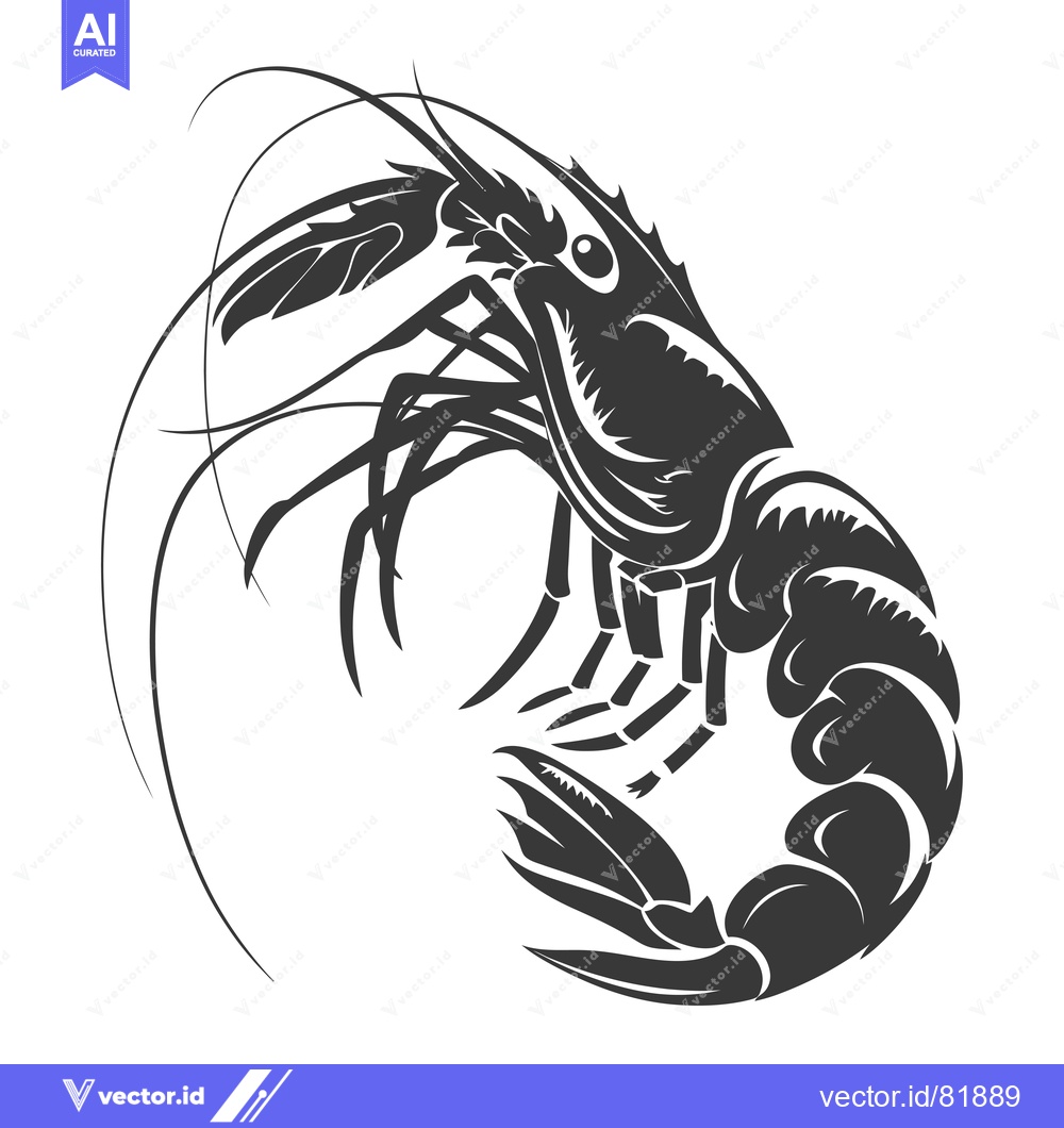 Premium Vector dari Black and White Silhouette of a Shrimp with Extended Antennae