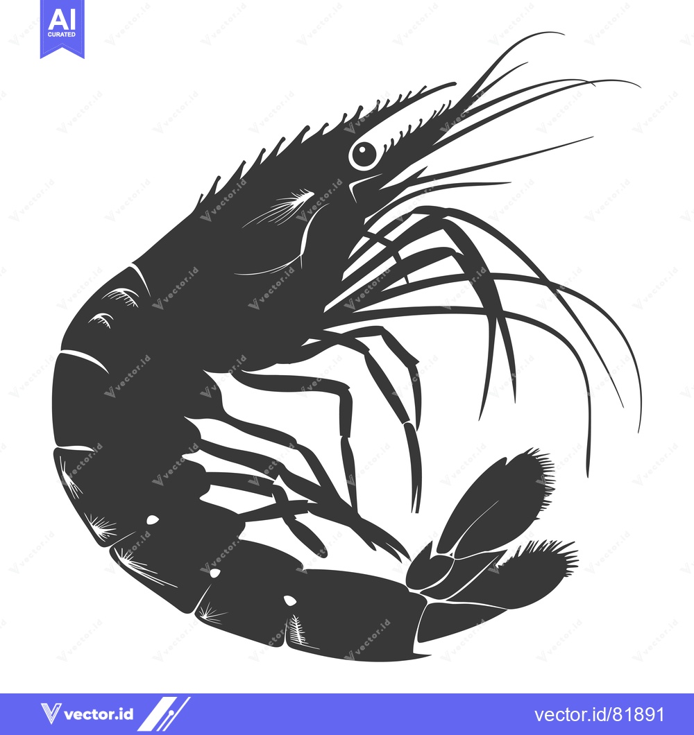 Premium Vector of Silhouette of a Shrimp with Curved Body and Extended Antennae
