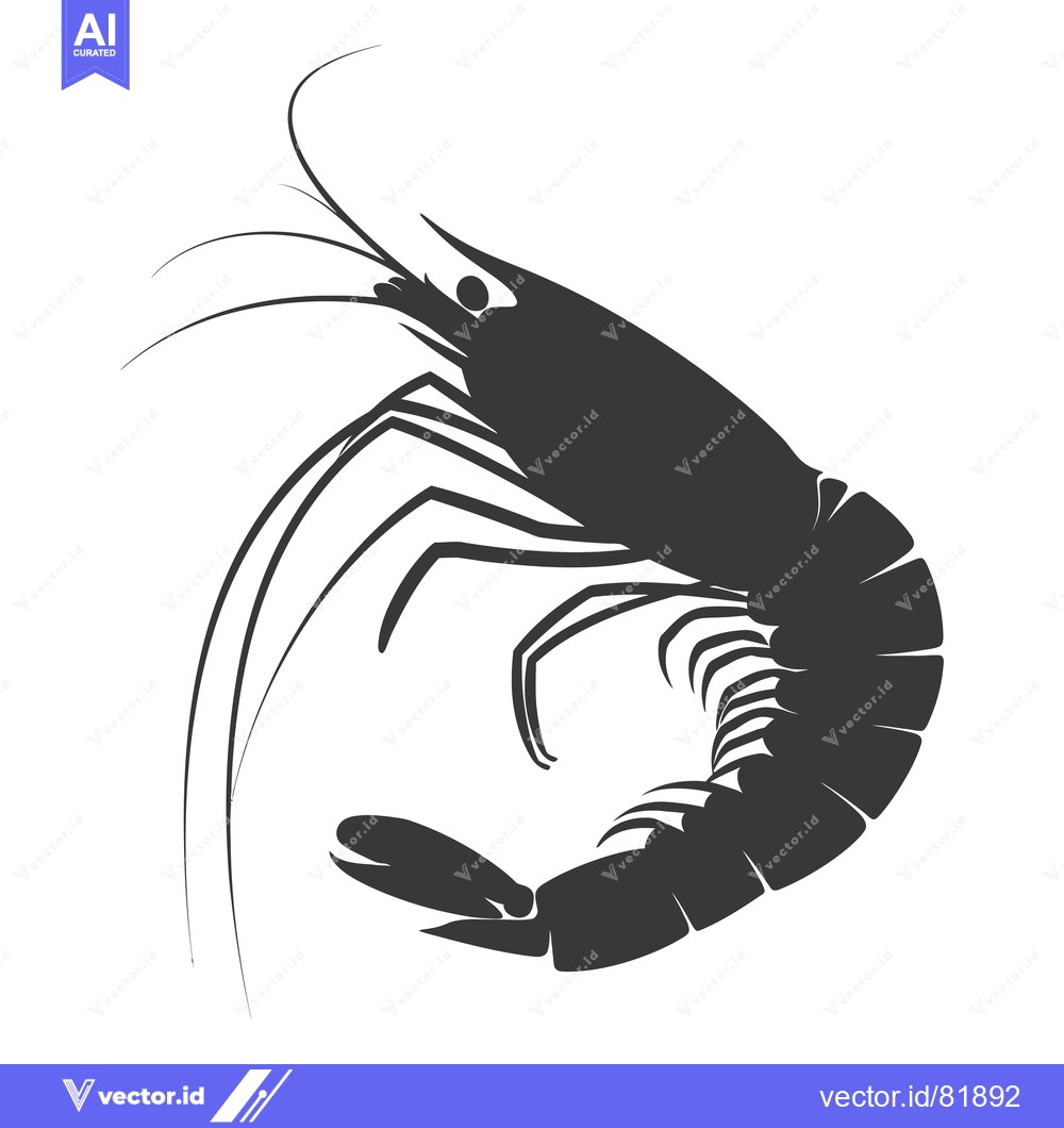 Premium Vector of Silhouette of a Curved Shrimp with Extended Antennae