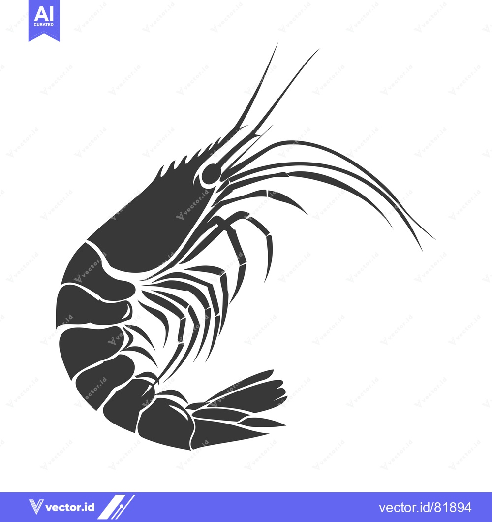 Premium Vector dari A black and white illustration of a shrimp with its tail curled undern