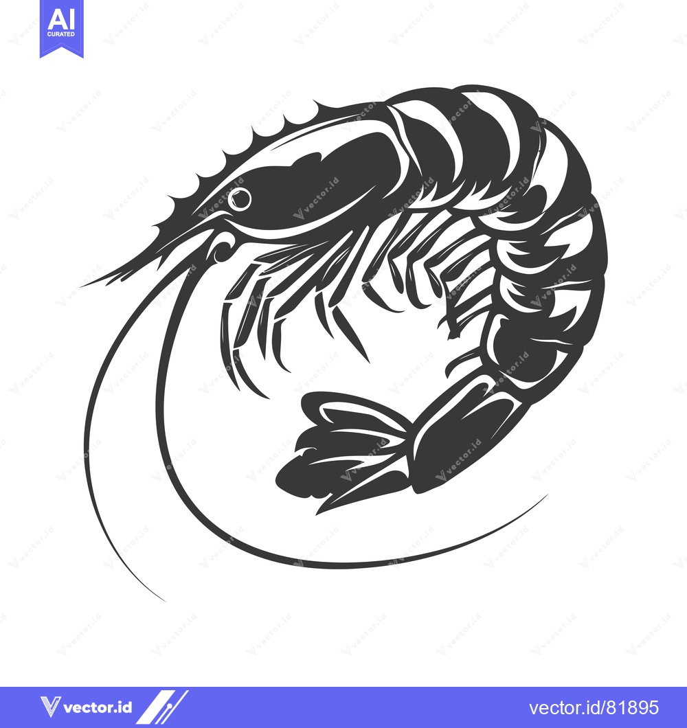 Premium Vector dari Black and White Illustration of a Shrimp in Profile