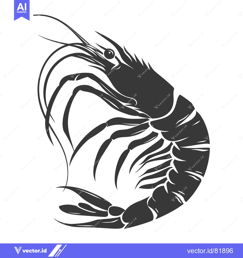 Premium Vector dari Black and White Silhouette of a Shrimp with a Curved Body