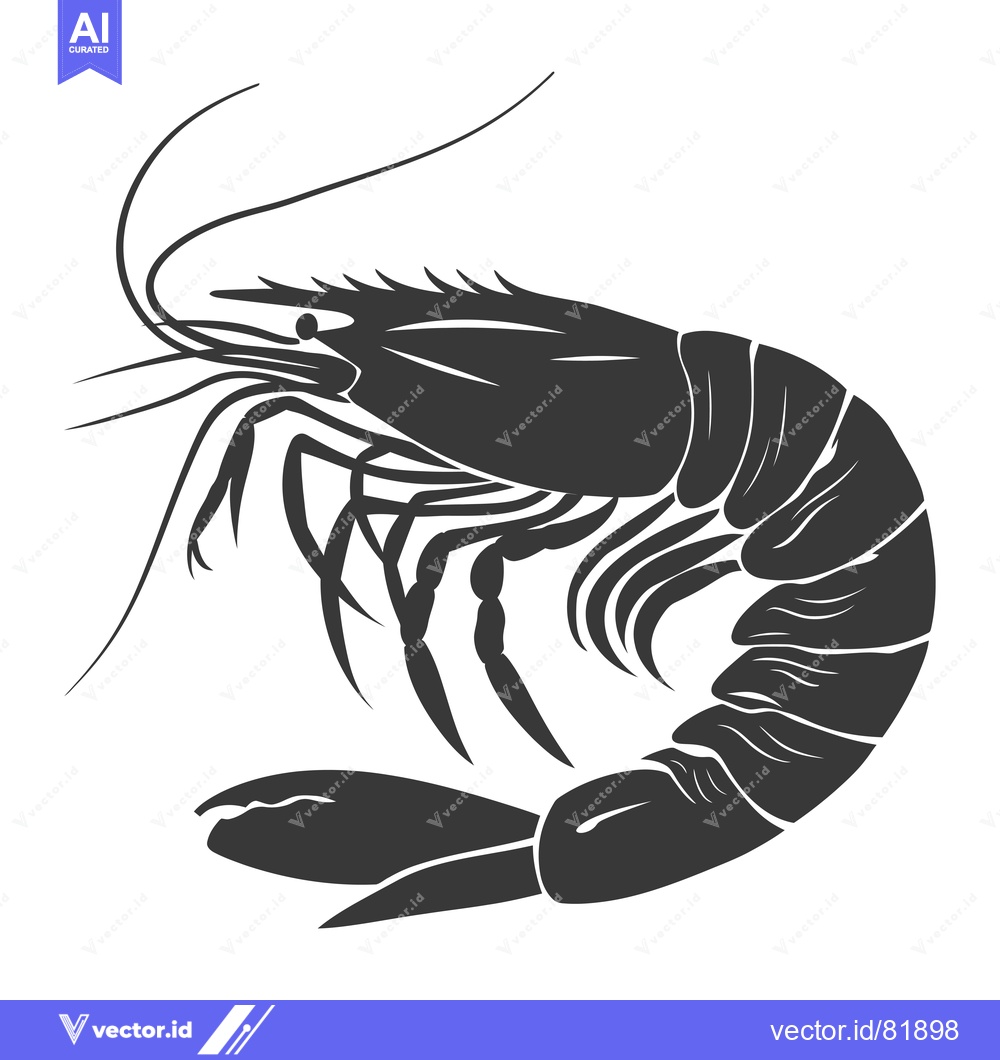 Premium Vector dari Black and White Silhouette of a Shrimp with Its Claws Extended