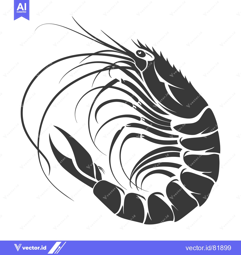 Premium Vector dari Black and White Silhouette of a Shrimp with Detailed Antennas