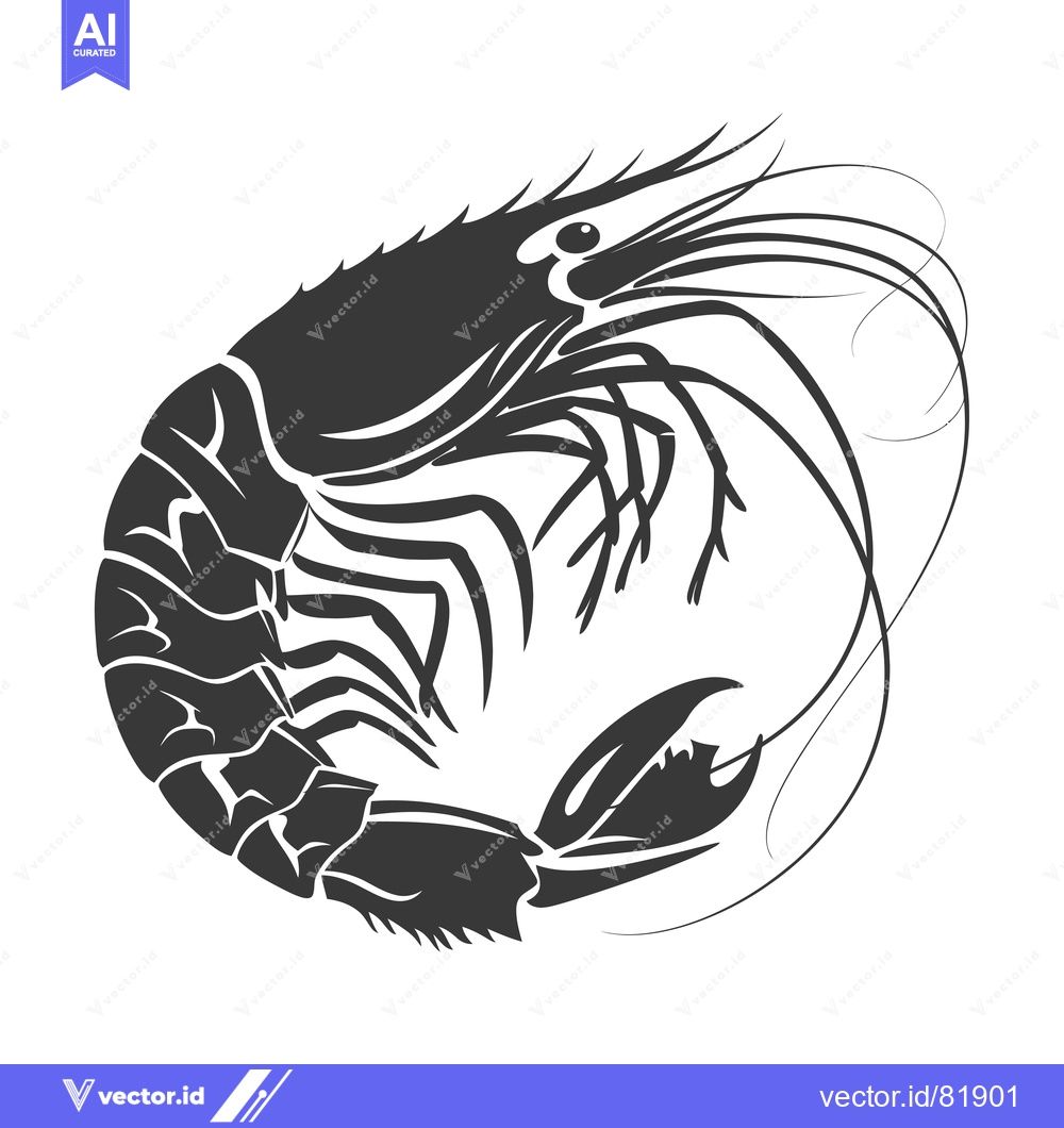 Premium Vector of Black and White Silhouette of a Shrimp with Detailed Body and Antennae