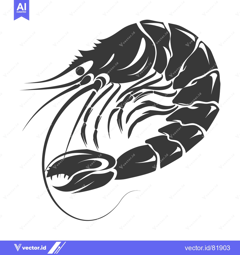 Premium Vector of Black and White Silhouette of a Shrimp