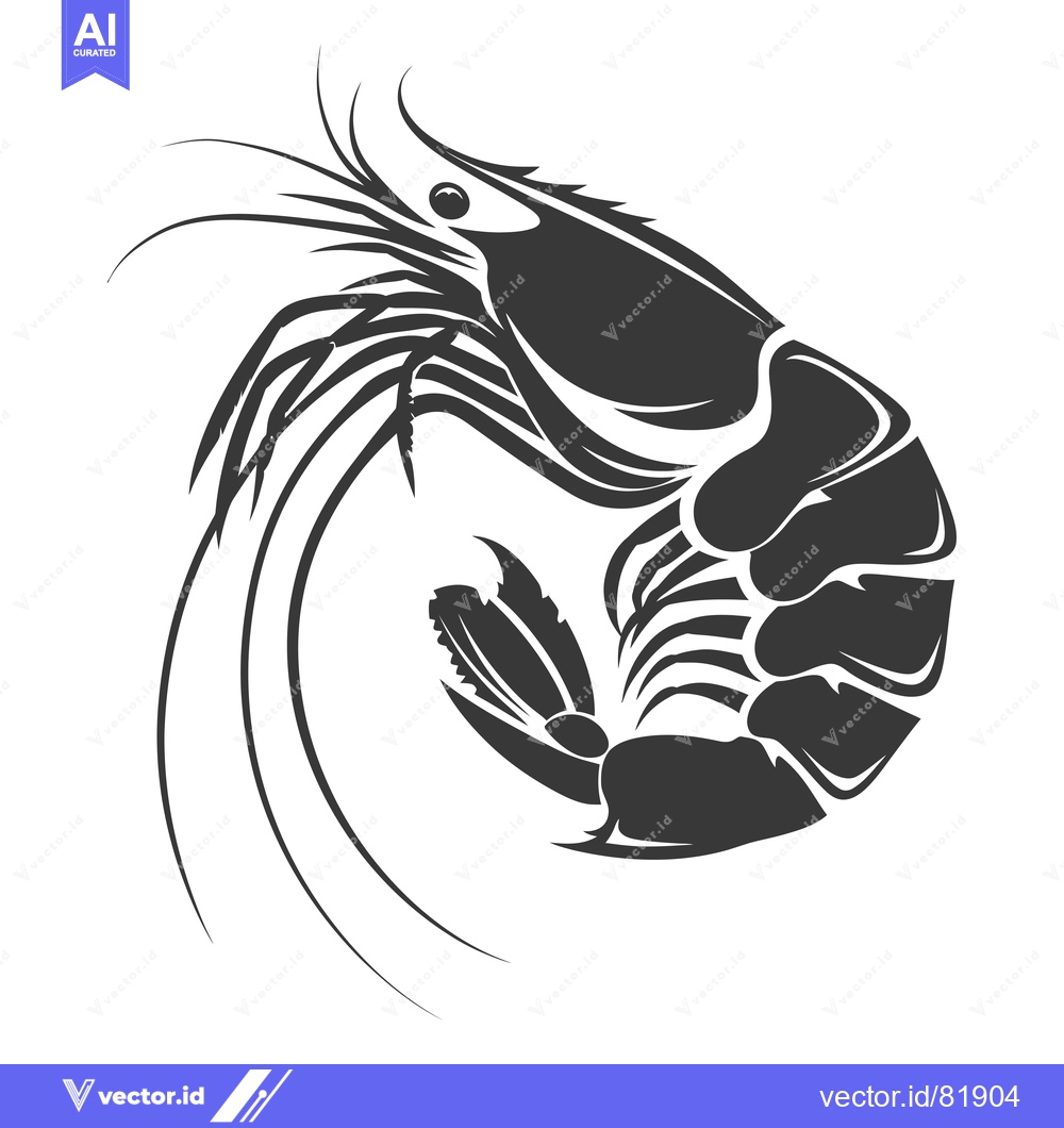 Premium Vector dari Black and White Silhouette of a Shrimp Curled in a C Shape