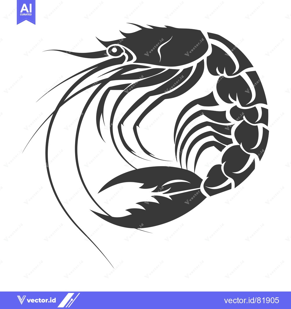 Premium Vector of Stylized Black and White Illustration of a Shrimp