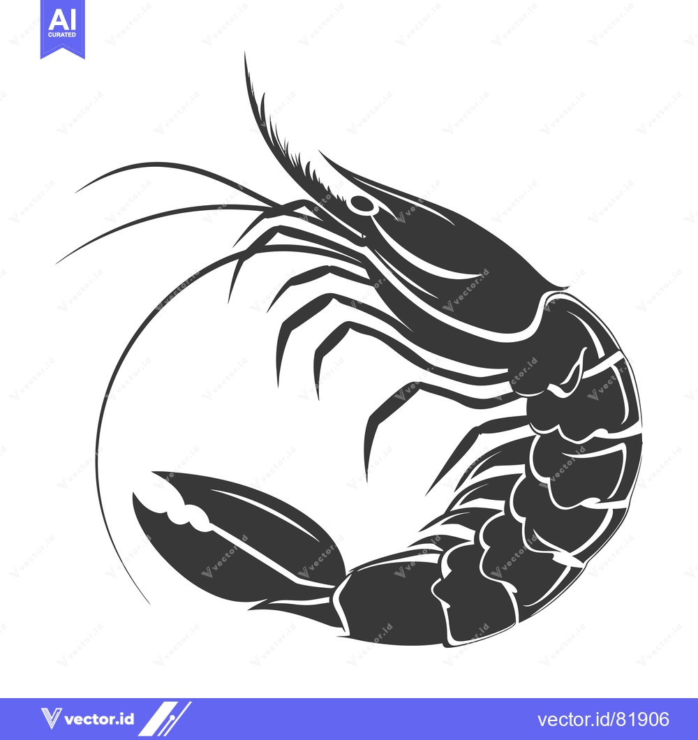 Premium Vector dari Black and White Silhouette of a Shrimp with Curved Tail