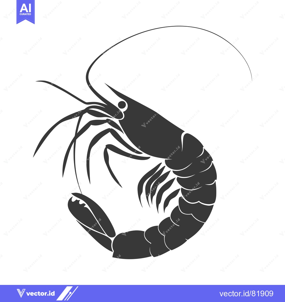 Premium Vector dari Black and White Silhouette of a Shrimp with Curved Tail