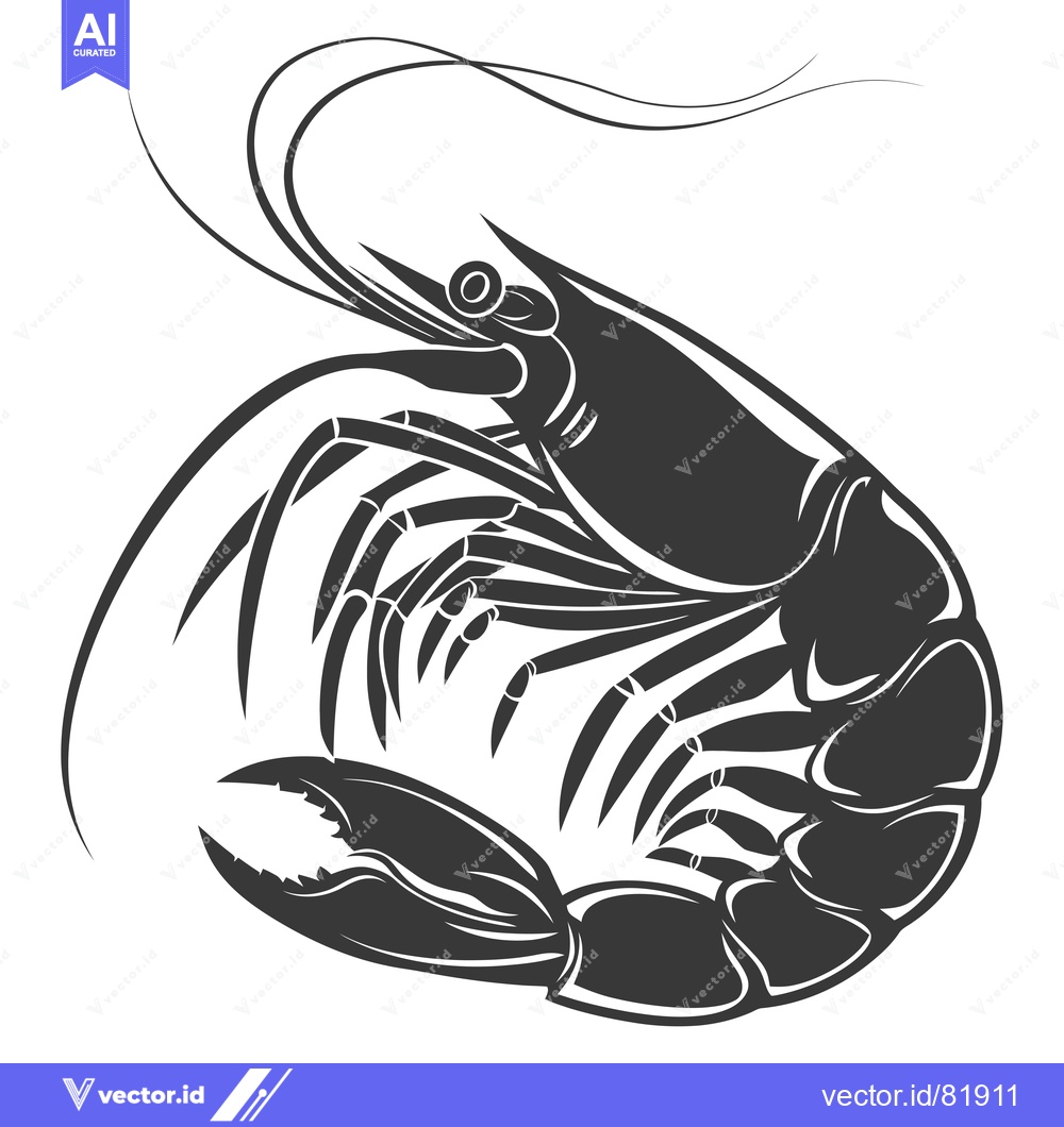 Premium Vector dari Black and White Illustration of a Shrimp with Curved Antennas