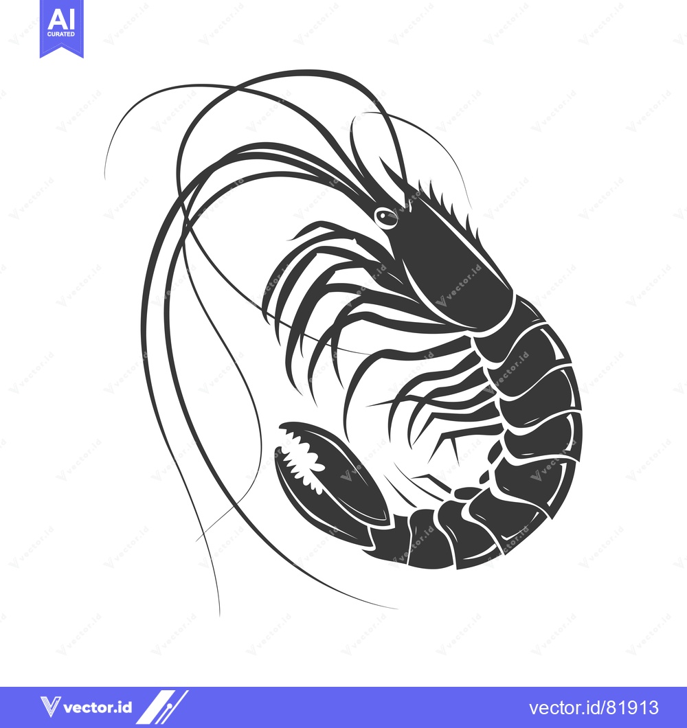 Premium Vector dari Silhouette of a Shrimp with Its Tail Curved and Antennae Extended