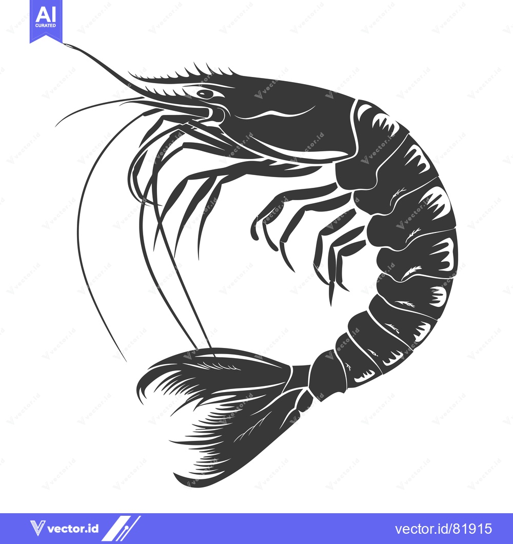 Premium Vector of Black and White Silhouette of a Shrimp with Extended Antennae